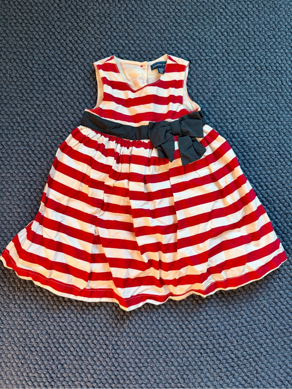 pumpkin patch Red and White Striped Dress with Navy Waist Bow